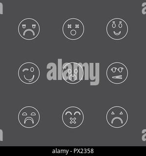 Gli Emoji , emoticon , eomtions , smiley , triste , felice, cry , ridere , Amore , arrabbiato, fastidioso, confuso , nervoso , cuore rotto , romantico, icona, vect Illustrazione Vettoriale