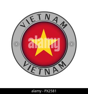 Rotondo di metallo medaglione con il nome del paese del Vietnam e un indicatore rotondo nel centro Illustrazione Vettoriale