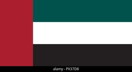 Immagine vettoriale per la Bandiera degli Emirati Arabi Uniti. Sulla base del funzionario e esatta bandiera DEGLI EMIRATI ARABI UNITI dimensioni (2:1) & colori (187C, 330C, bianco e nero) Illustrazione Vettoriale