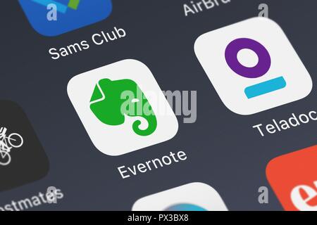 London, Regno Unito - 19 Ottobre 2018: screenshot di Evernote è mobile app Evernote. Foto Stock