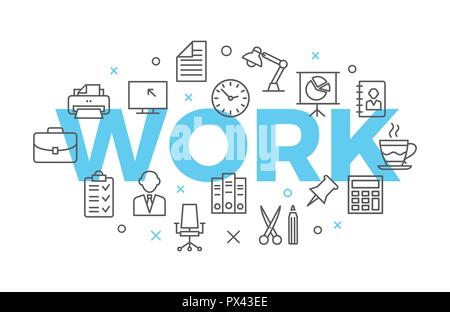 Concetto di lavoro con le icone e i segni Illustrazione Vettoriale