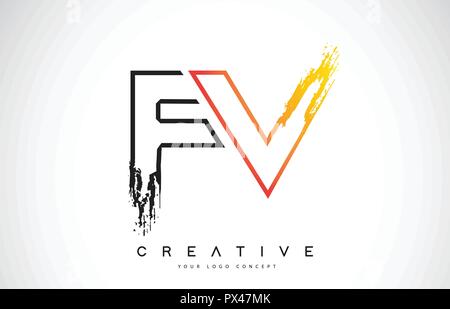 FV moderno creativo Logo Design Vetor con arancio e nero i colori. Corsa del monogramma lettera Design. Illustrazione Vettoriale