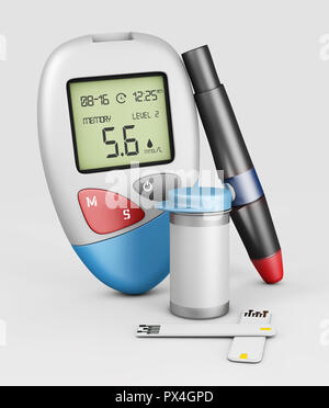 Realistico Misuratore glicemia glucometro, diabete il glucosio nel sangue il test isolato 3d'illustrazione. Foto Stock