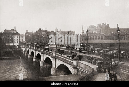 Il Broomielaw ponte sul fiume Clyde, Glasgow, Scozia nel tardo XIX secolo. Dal Business enciclopedia e consigliere giuridico, pubblicato 1920. Foto Stock