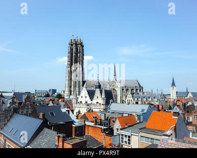 Panorma della vecchia città di Mechelen e il San Rumbold's Cathedral, nella provincia di Anversa, Belgio Foto Stock