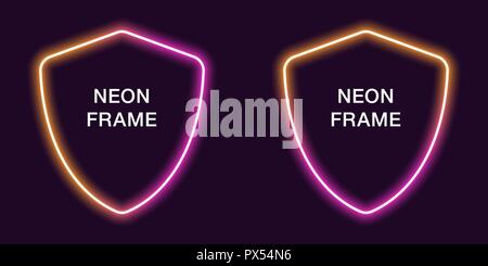 Telaio al neon in forma di schermo. Template vettoriale di confine al neon in arancione e colore rosa, creative incandescente protezione nel profilo. Background moderno per la progettazione Illustrazione Vettoriale