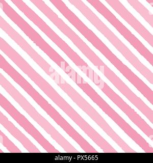 Disegnato a mano diagonale Vector grunge strisce di luminosi colori rosa seamless pattern su uno sfondo bianco. Progettazione di nozze. Illustrazione Vettoriale