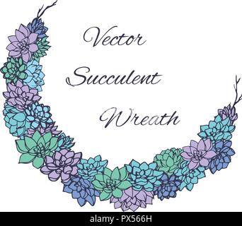 Ghirlanda di piante succulente e rami di alberi. Utilizzabile per matrimonio inviti, salva la data progetta, schede e altro ancora. Cornice floreale. Illustrazione Vettoriale