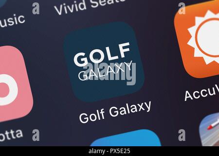 London, Regno Unito - 19 Ottobre 2018: screenshot del Golf Galaxy mobile app da Dick's Sporting Goods icona su un iPhone. Foto Stock