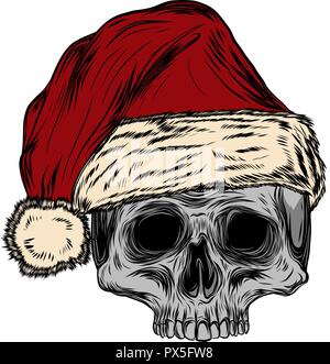 Vector illustation santa claus cartoon skull su sfondo bianco Illustrazione Vettoriale