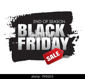 Venerdì nero vendita banner con testo bianco su nero grunge tratto di pennello. Utilizzare per lo sconto, shopping, promozione, pubblicità. Illustrazione Vettoriale