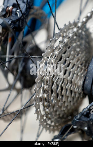 Bici da corsa. Ingranaggio di deragliatore. Close-up. La Francia. Foto Stock