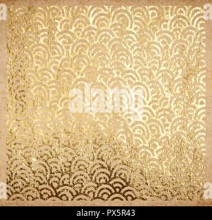 Oriental antico modello di onde o nuvole reale vernice dorata e lamina metallica sfondo decorativo o carta origami vintage vecchio texture con golden ho Illustrazione Vettoriale