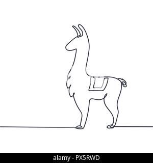 Llama schizzo isolato su bianco a linea singola illustrazione linea continua nel disegno vettoriale Illustrazione Vettoriale