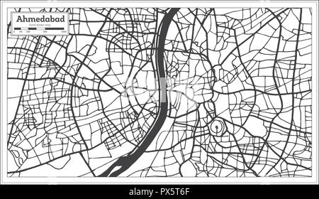 Ahmedabad India Mappa della città in stile retrò. Mappa di contorno. Illustrazione Vettoriale. Illustrazione Vettoriale