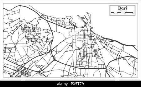 Bari Italia mappa della città in stile retrò. Mappa di contorno. Illustrazione Vettoriale. Illustrazione Vettoriale