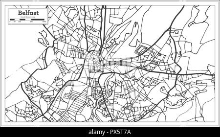 Belfast Irlanda mappa di città in stile retrò. Mappa di contorno. Illustrazione Vettoriale. Illustrazione Vettoriale