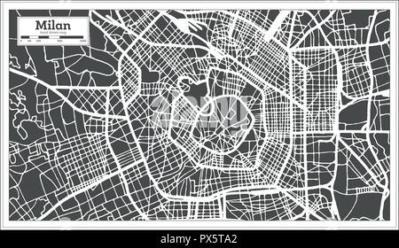 Milano Italia mappa della città in stile retrò. Mappa di contorno. Illustrazione Vettoriale. Illustrazione Vettoriale