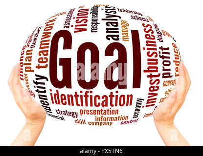 Parola di obiettivo cloud sfera mano concetto su sfondo bianco. Foto Stock