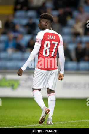 Bukayo Saka di Arsenal U21 durante il Trofeo Checkatrade gruppo match tra Coventry City e Arsenal U21 al Ricoh Arena, di Coventry Inghilterra o Foto Stock
