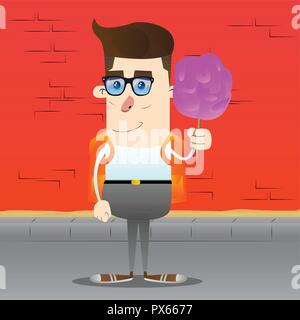 Scolaro azienda rosa confetto. Vector personaggio dei fumetti illustrazione. Illustrazione Vettoriale