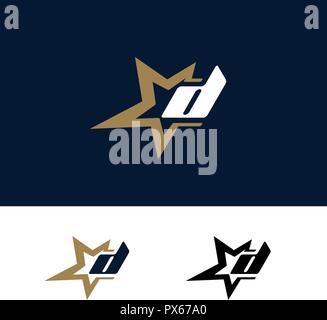Lettera D modello logo con stella elemento di design. Illustrazione Vettoriale. Branding corporate identity Illustrazione Vettoriale
