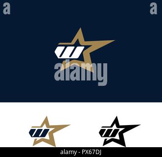 Lettera W modello logo con stella elemento di design. Illustrazione Vettoriale. Branding corporate identity Illustrazione Vettoriale