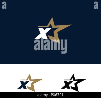Lettera X modello logo con stella elemento di design. Illustrazione Vettoriale. Branding corporate identity Illustrazione Vettoriale
