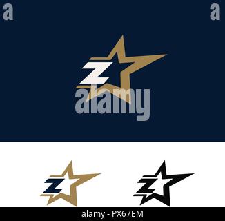 La lettera Z modello logo con stella elemento di design. Illustrazione Vettoriale. Branding corporate identity Illustrazione Vettoriale