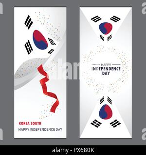 Corea del Sud felice giorno di indipendenza coriandoli celebrazione sfondo Banner verticale impostato Illustrazione Vettoriale