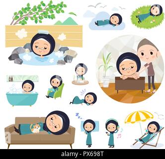 Un insieme di vecchie donne che indossano hijab circa rilassante.Ci sono azioni come la vacanza e per alleviare lo stress.it vettore dell'arte così è facile da modificare. Illustrazione Vettoriale