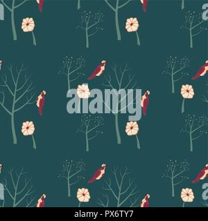 Seamless texture con fiori e uccelli. Seamless pattern può essere utilizzato per la carta da parati, riempimenti, sfondo della pagina web,texture di superficie. Splendido Mare Illustrazione Vettoriale