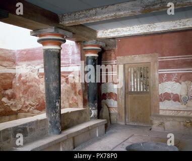 La Grecia, Creta. Palazzo di Cnosso (1700-1450 a.C.). Sala del Trono, xv secolo A.C. Foto Stock