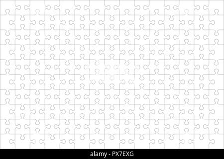 Jigsaw Puzzle blank template o linee guida di taglio di 150 pezzi trasparenti, con orientamento orizzontale e rapporto di visualizzazione 3:2 (ogni pezzo è una forma singola). Illustrazione Vettoriale