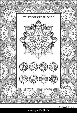 Puzzle e colorazione pagina Attività con visual logic puzzle e ampia cornice decorativa per colore. Risposta inclusa. Illustrazione Vettoriale