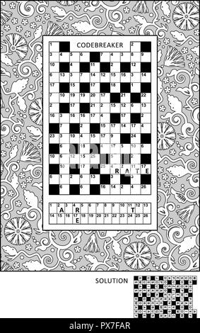 Puzzle e colorazione pagina attività per adulti con codebreaker o parola chiave else cracker di codice di gioco di parole (Inglese) e ampia cornice decorativa per colore. Illustrazione Vettoriale