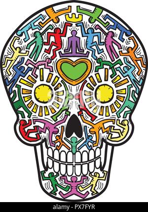 Calavera messicana cranio street art theme Illustrazione Vettoriale