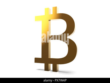 3D Golden Bitcoin su sfondo bianco Foto Stock