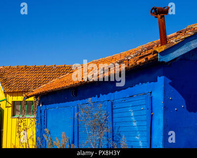 L'ostrica di capanne di Saint-Trojan-les-Bains sono alcuni degli artisti, gallerie Oleron Island, Charente Maritime, Nouvelle-Aquitaine, Francia Foto Stock