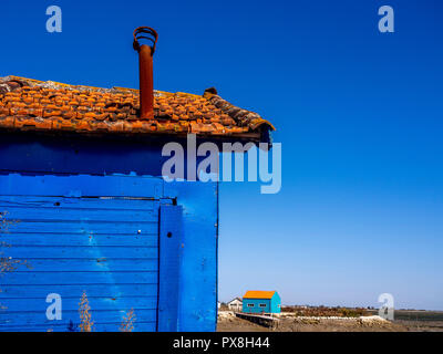 L'ostrica di capanne di Saint-Trojan-les-Bains sono alcuni degli artisti, gallerie Oleron Island, Charente Maritime, Nouvelle-Aquitaine, Francia Foto Stock