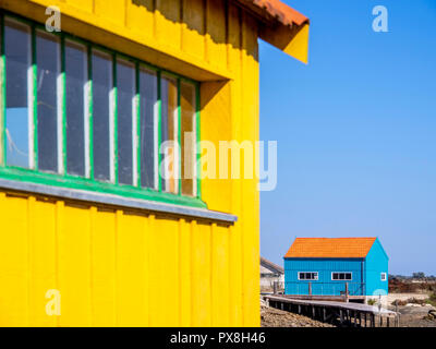 L'ostrica di capanne di Saint-Trojan-les-Bains sono alcuni degli artisti, gallerie Oleron Island, Charente Maritime, Nouvelle-Aquitaine, Francia Foto Stock