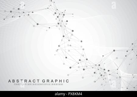 Tecnologia di sfondo astratto con linea collegata a punti e. Grande per la visualizzazione di dati. In prospettiva la visualizzazione sullo sfondo. Reti analitiche. Illustrazione Vettoriale. Illustrazione Vettoriale