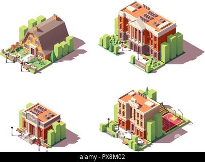 Vector isometrica edifici educativo impostato Illustrazione Vettoriale