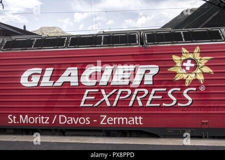 Il Glacier Express, San Moritz, Davos Zermatt, Svizzera, Uri, Andermatt Foto Stock