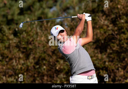 Jeju, Corea del Sud. Xx oct, 2018. Kim si-woo della Corea del Sud compete durante la terza tornata di CJ Coppa del PGA Tour a nove ponti in Jeju Island, Corea del Sud, 20 ott. 2018. Credito: Lee Sang-ho/Xinhua/Alamy Live News Foto Stock