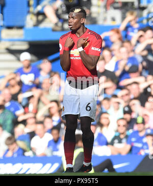 Londra, Regno Unito. Xx oct, 2018. Paul Pogba di Manchester durante il match di Premier League tra Chelsea e Manchester United a Stamford Bridge il 20 ottobre 2018 a Londra, Inghilterra. (Foto di Zed Jameson/phcimages.com) Credit: Immagini di PHC/Alamy Live News Foto Stock