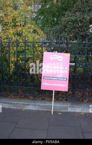 Londra, UK, 20 ottobre 2018. I dimostranti si riuniscono in piazza del Parlamento per il voto popolare marzo contro Brexit, Londra, Regno Unito. Credito: Helen Garvey/Alamy Live News Foto Stock