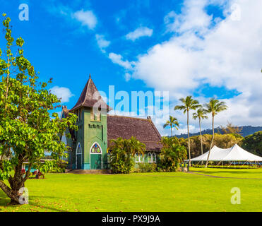 Vista di Waioli Huiia Chiesa, Kauai, Hawaii. Copia spazio per il testo Foto Stock