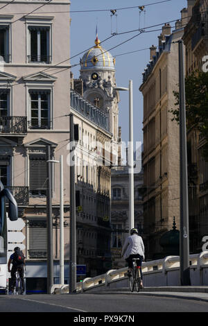 Centrale di Lione municipio visto da la feuillee bridge, Lione, Francia Foto Stock