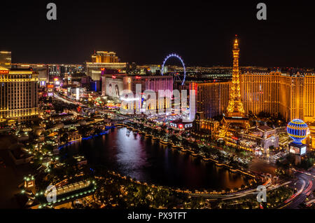 Una lunga esposizione del Lago Bellagio a Las Vegas Foto Stock